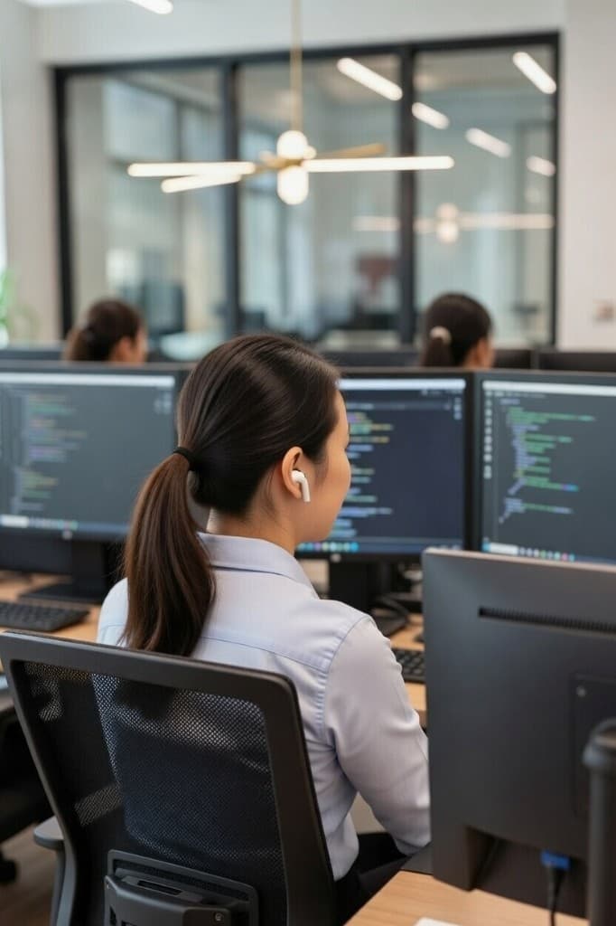 Tech sales professional working at a computer
